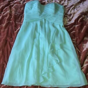 Mint blue strapless bridesmaid dress
